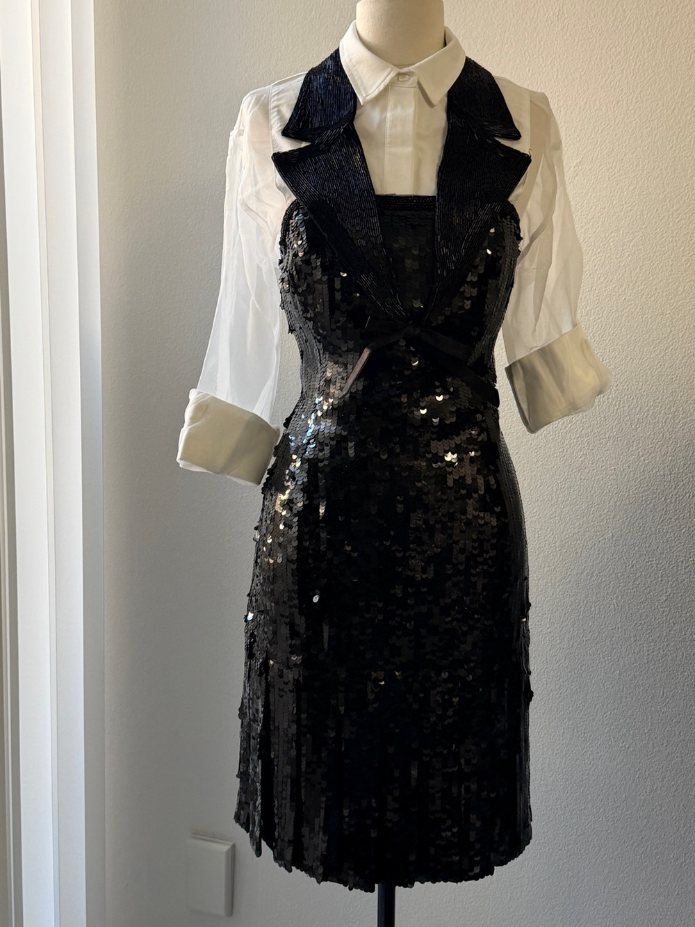 Vintage Bill Blass Black Sequin Halter Dress